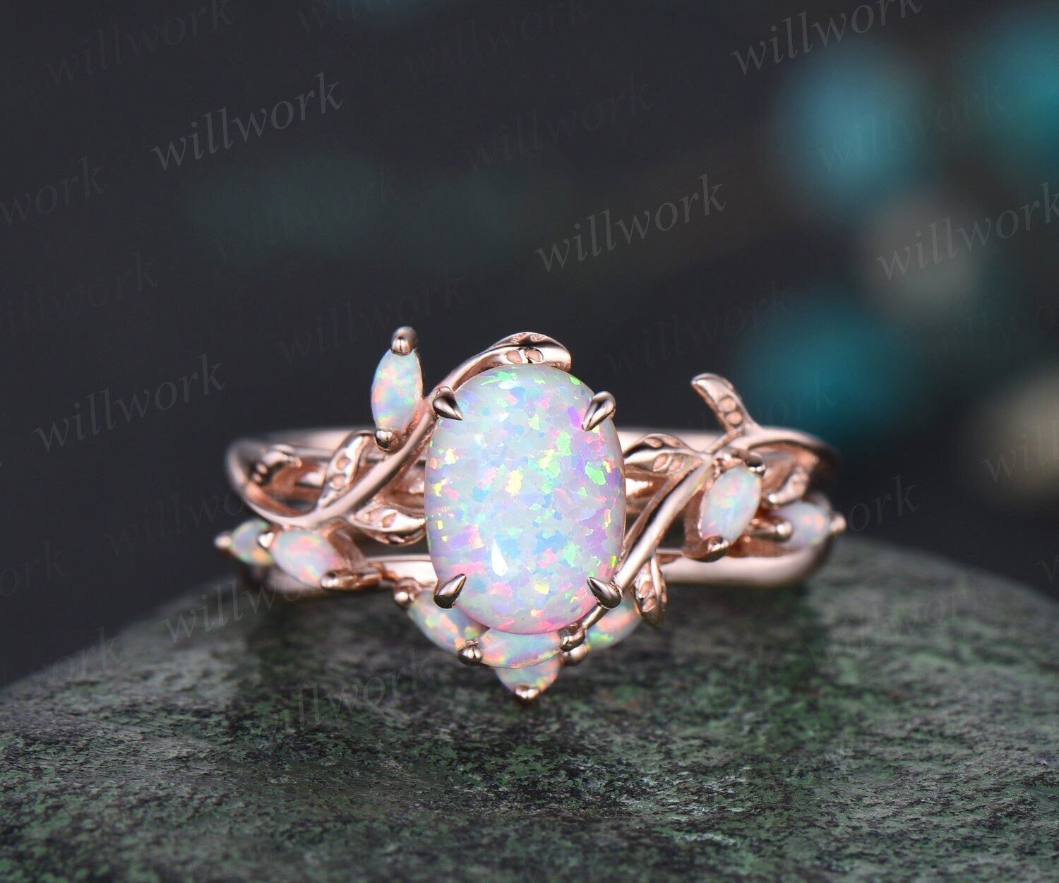 White opal rose gold outlet ring