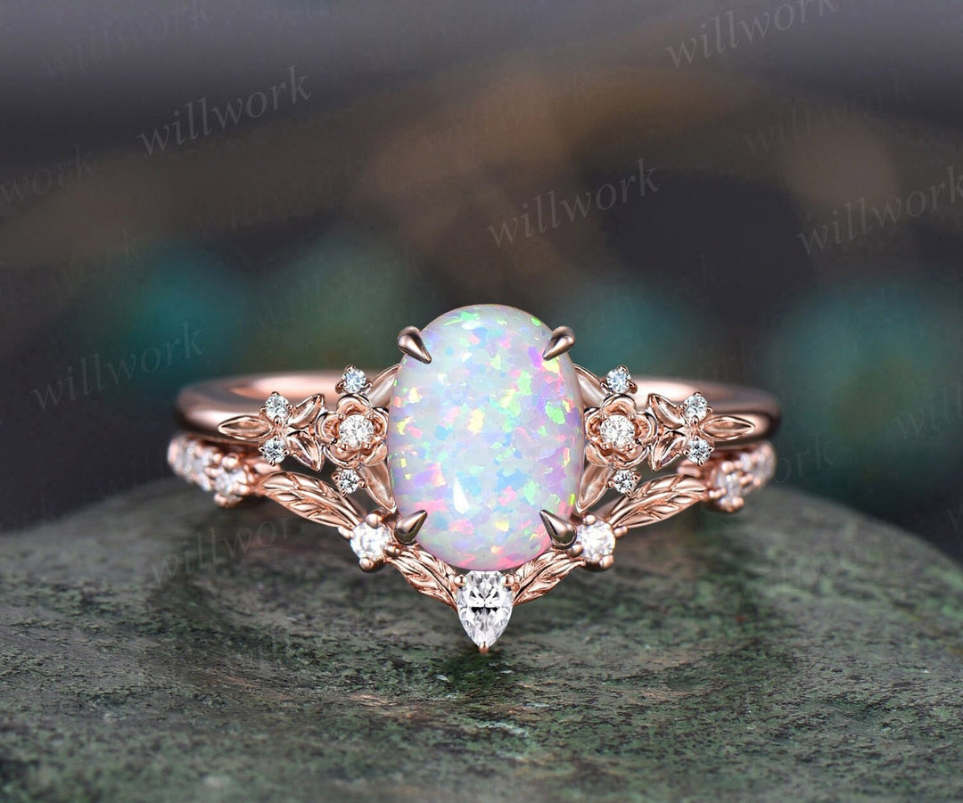 Opal Promise Rings Oval Opal Engagement Ring With Moissanite 14