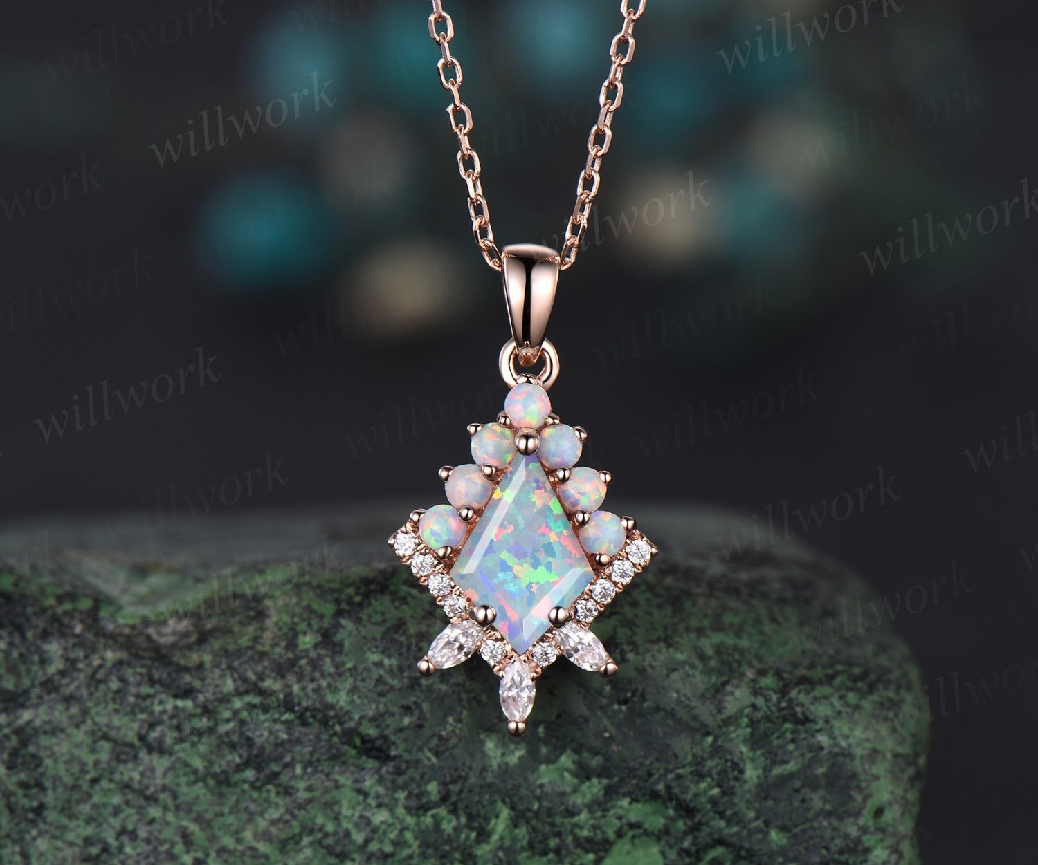 A SUBSTANTIAL OPAL NECKLACEmounted in 15ct gold throughout with delicate  multi claw crown settings.