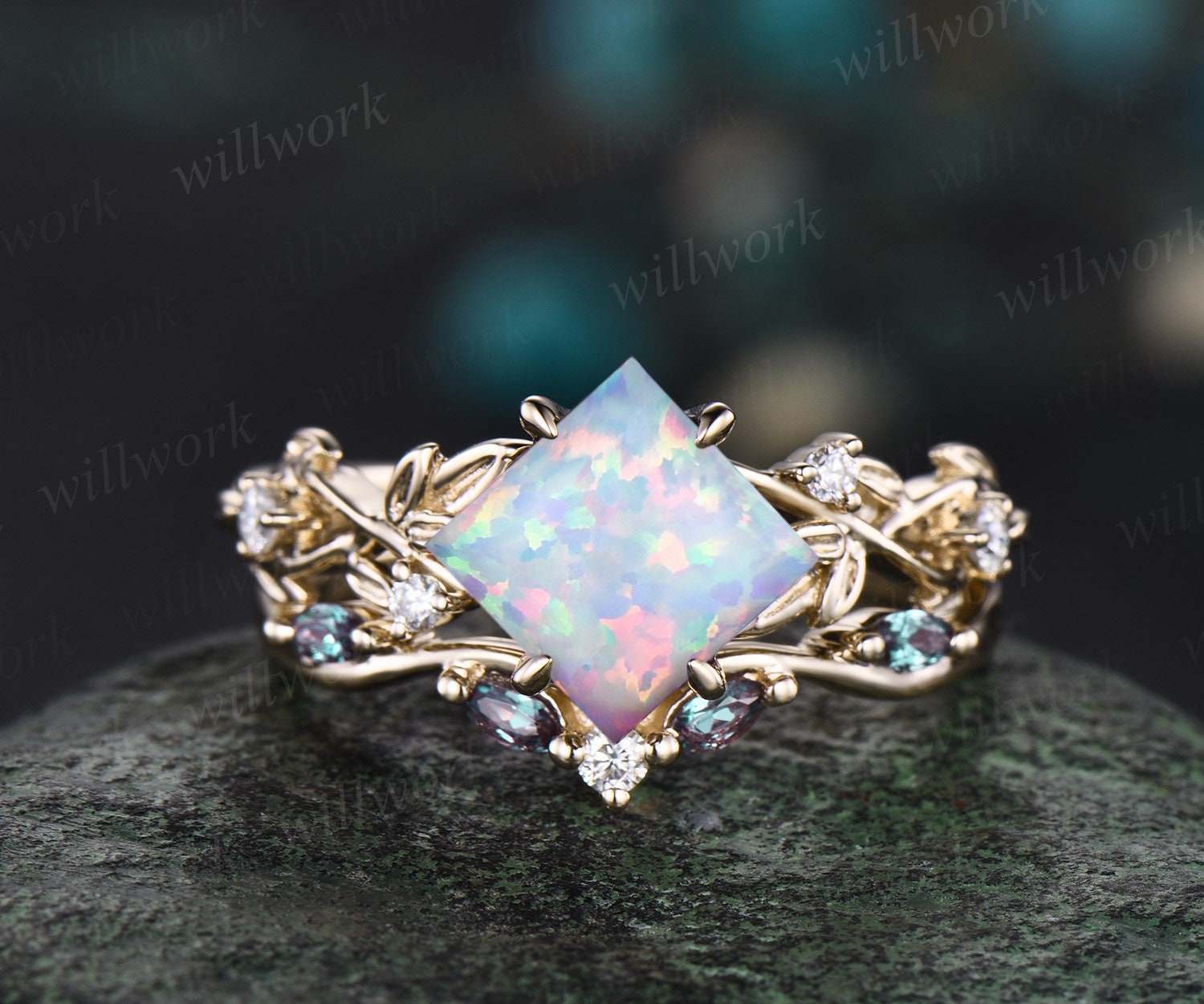 Opal bridal on sale ring set