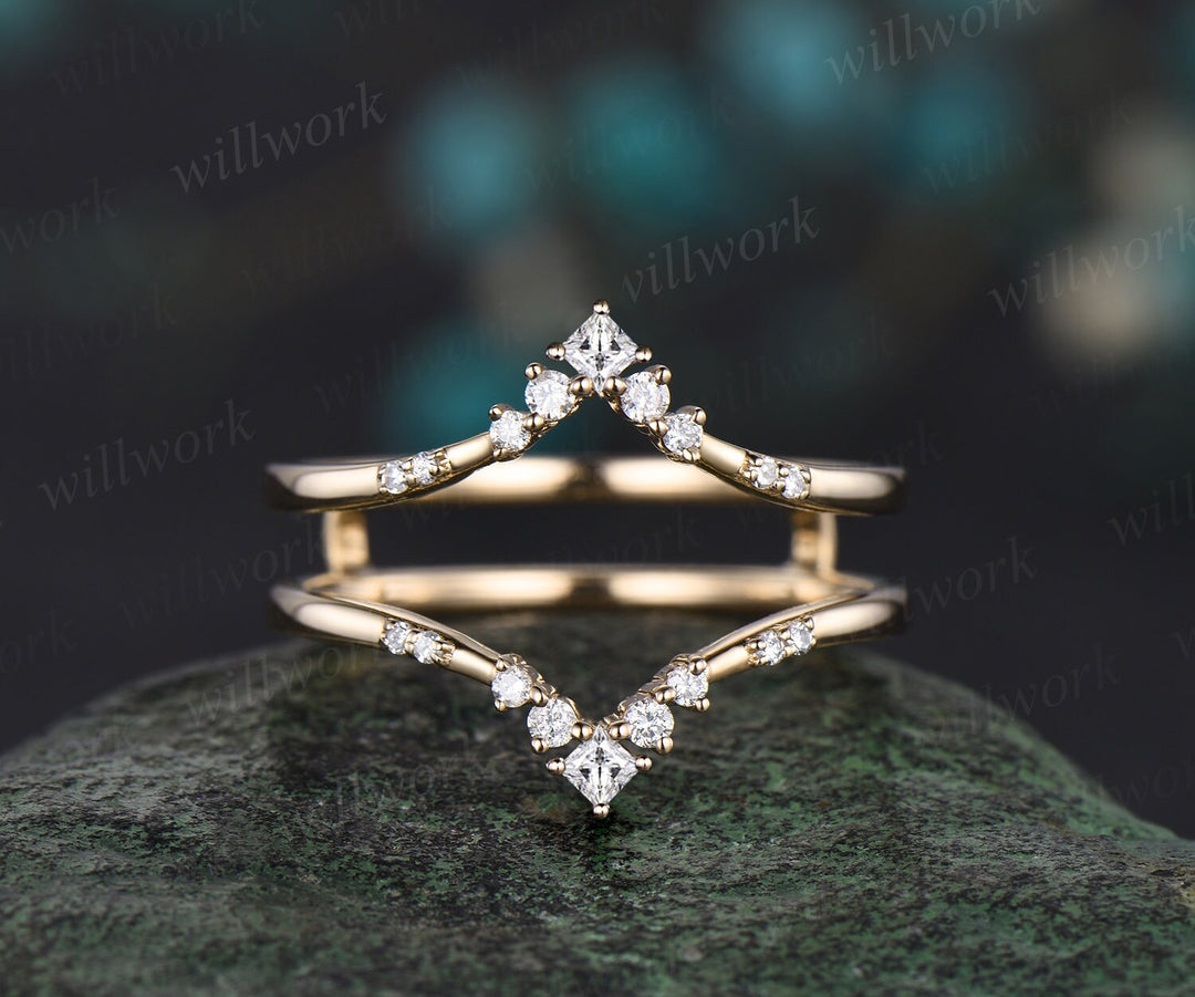 Three Stone Oval Blue Stone Opal Wedding Ring Set 14k Guard Enhancer Ring  Stack