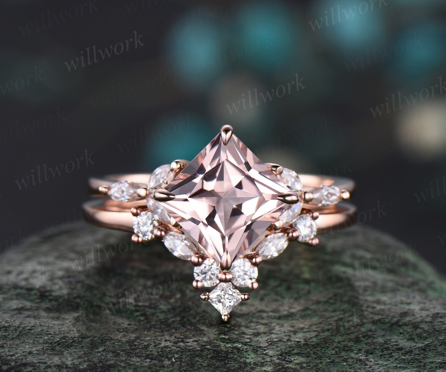 Princess cut morganite deals ring