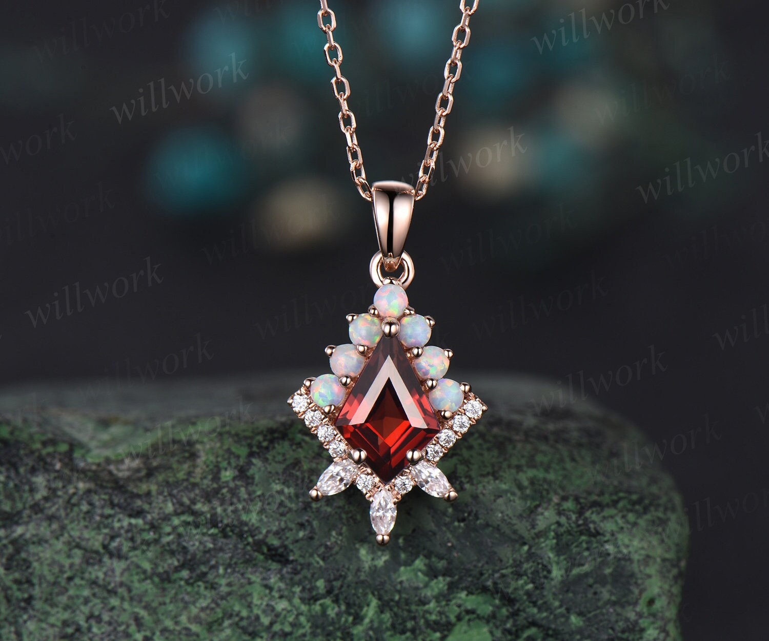 Red Garnet & Dendrite Opal Oval Gems Necklace 18 in Oxidized 925 Sterling  Silver | eBay