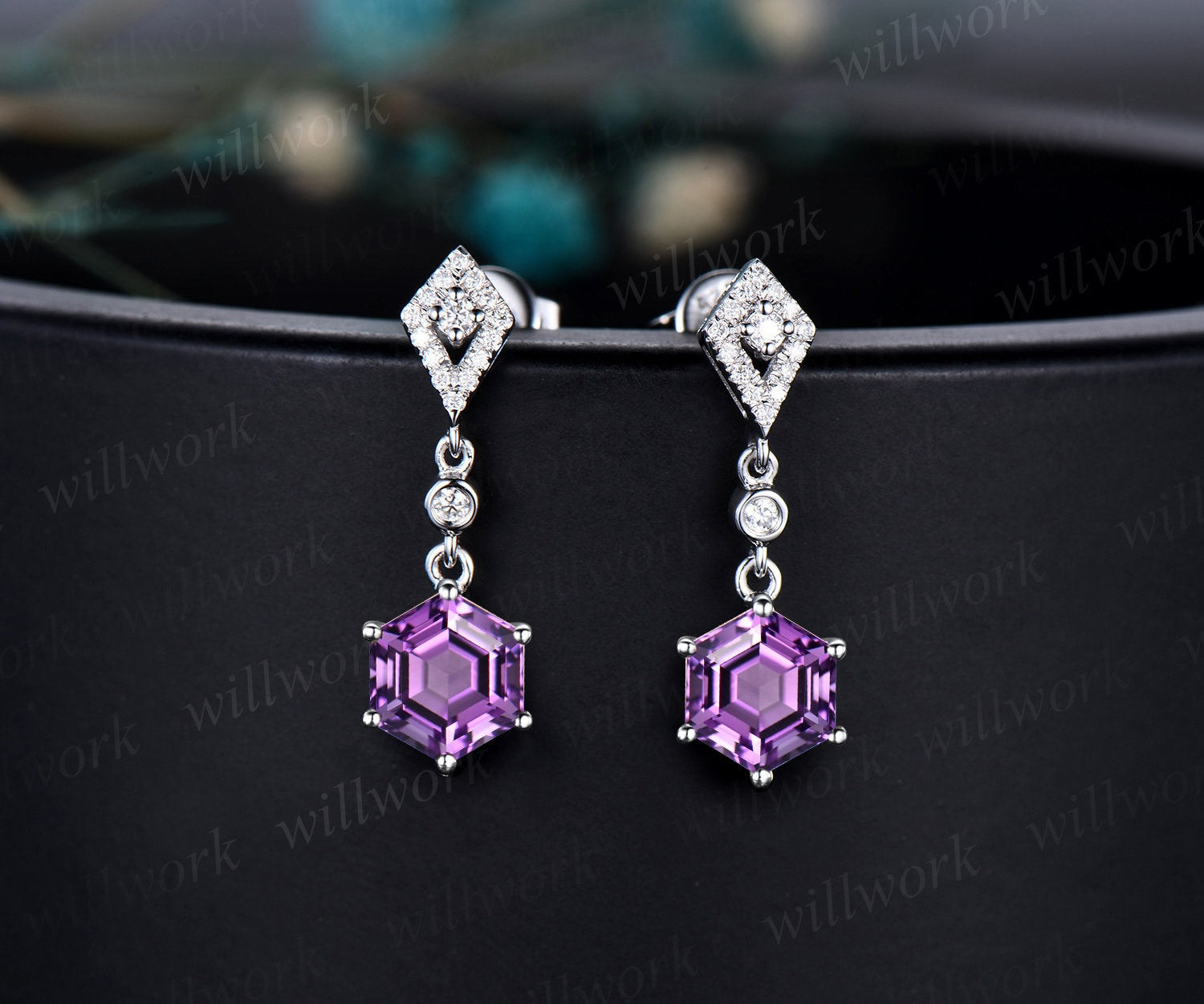 White gold hot sale amethyst earrings