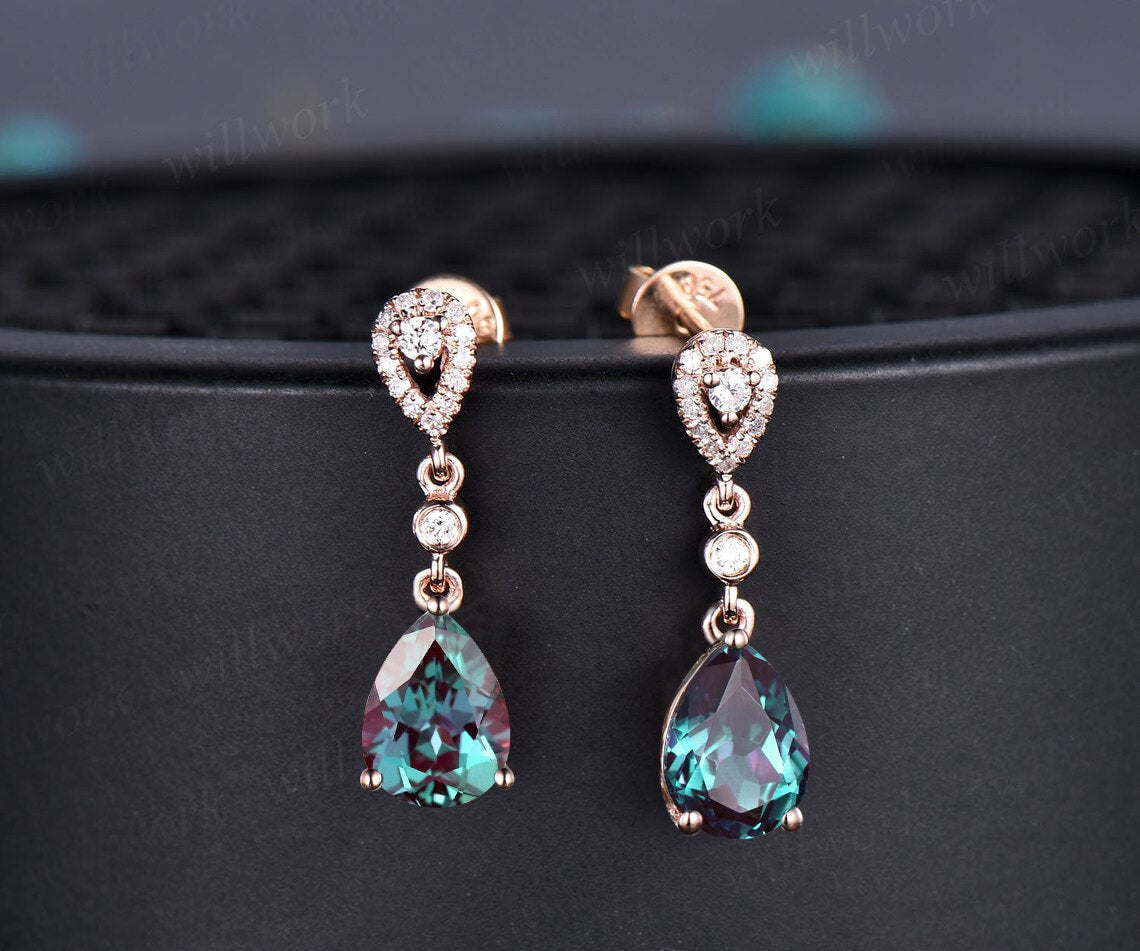 Lab Created selling Alexandrite Earrings 14K Rose Gold Filled , June Birthstone