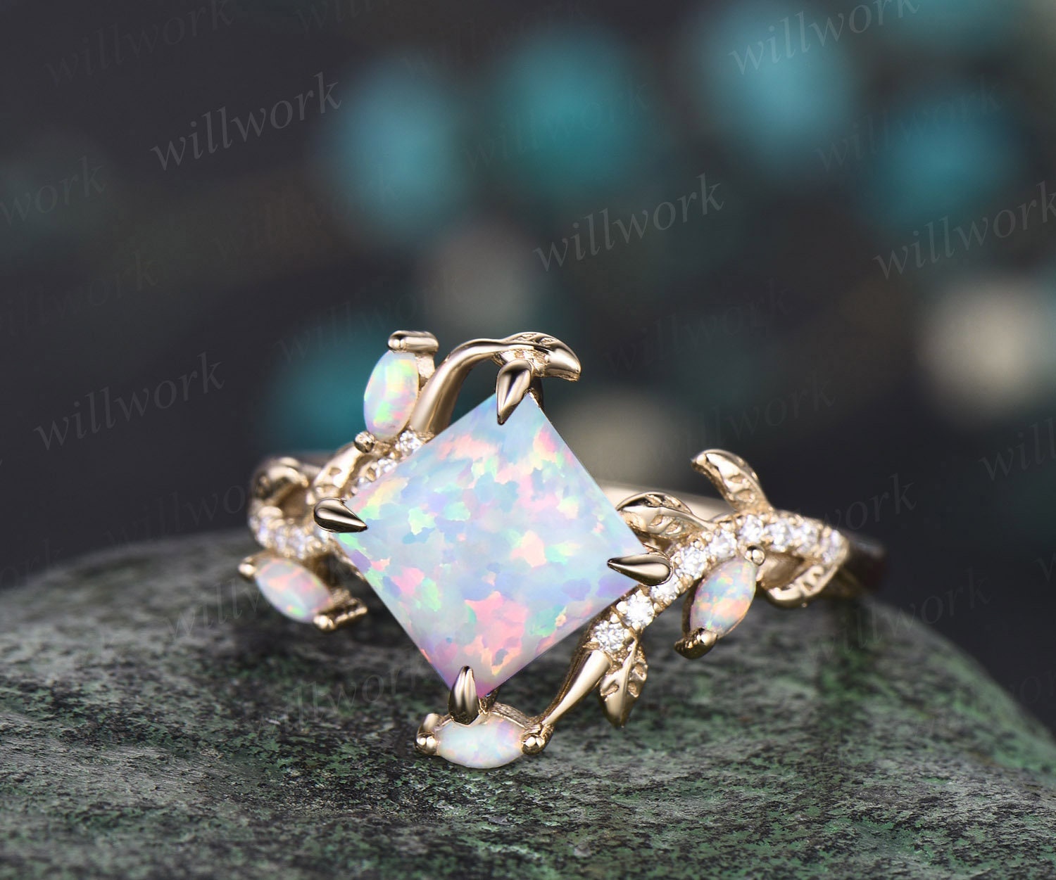 Diamond and deals opal engagement ring