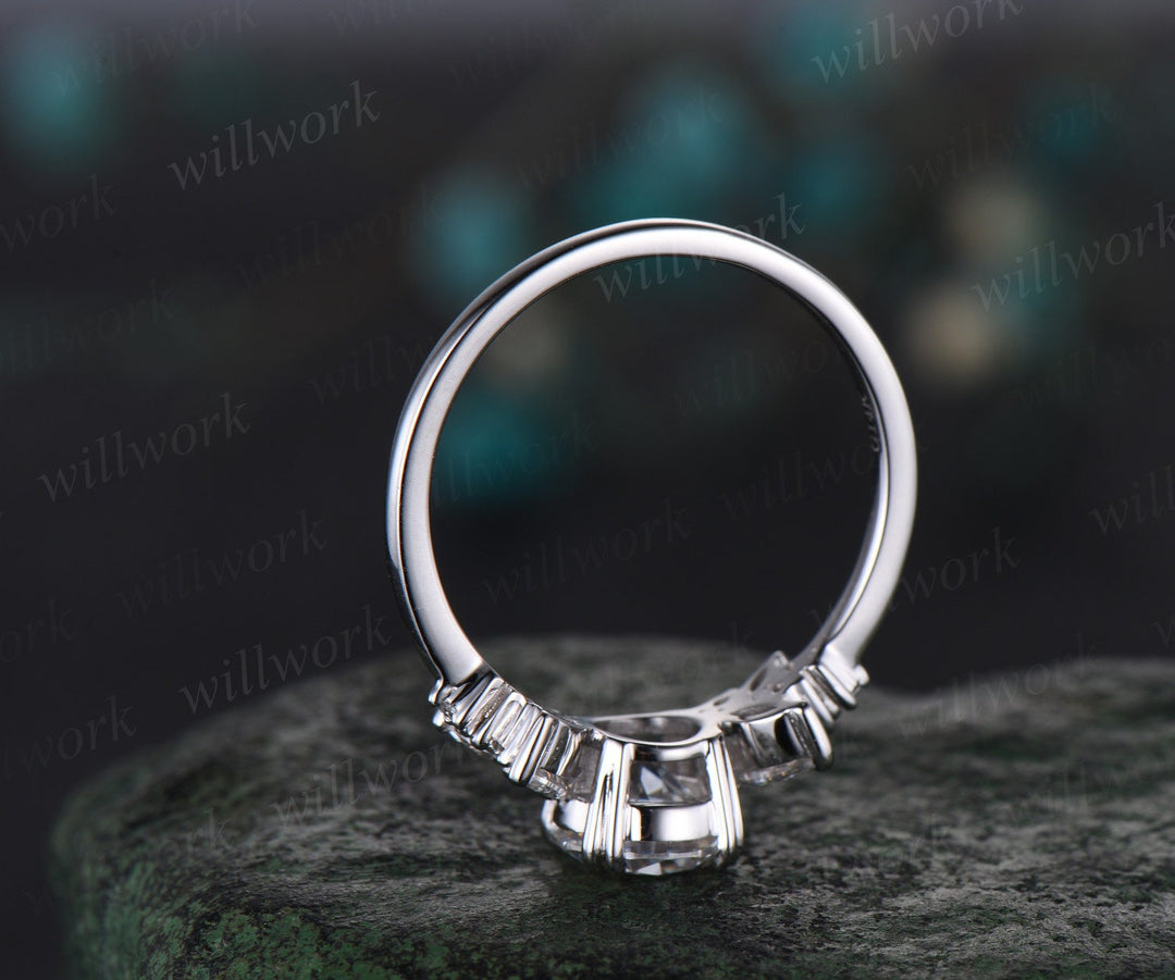 Round cut moissanite ring vintage moissanite engagement ring white gold unique snowdrift 8 prong engagement ring diamond wedding ring women