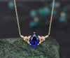 Pear cut blue sapphire necklace solid 14k 18k yellow gold three stone nature inspired leaf floral pendant women anniversary gift mother