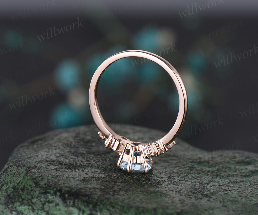 Round cut sky blue topaz ring vintage rose gold 6 prong snowdrift unique engagement ring women dainty diamond wedding anniversary ring gift