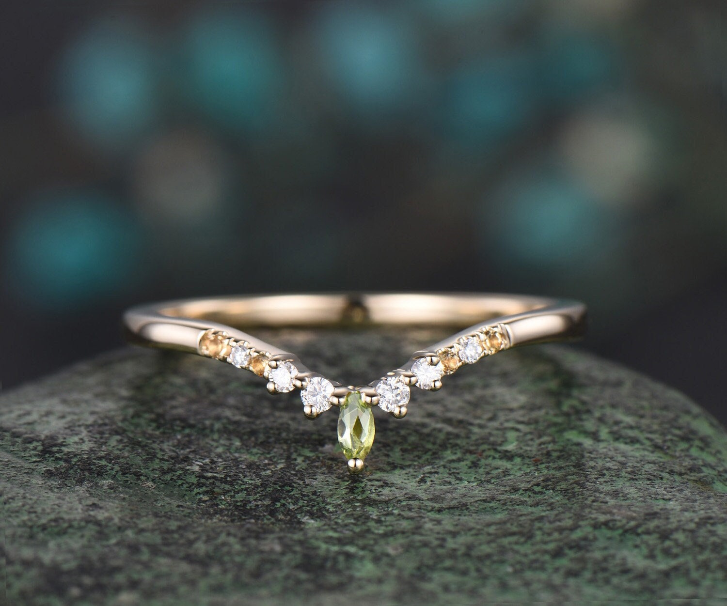 14K white gold wedding band Unique Marquise cut Peridot moissanite wedding band vintage Matching Stacking Bridal promise shops Peridot band Gift