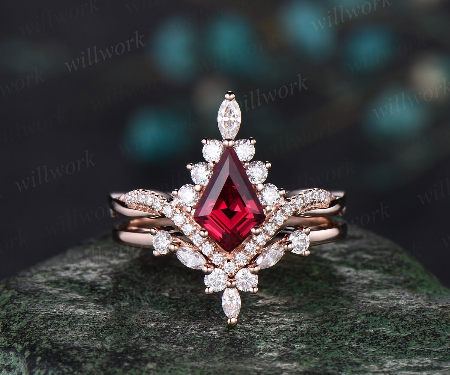 Size 8.25 RUBY FINE ART RING Solid 925 Sterling 2024 Silver/Gold Diamond Topaz Gems